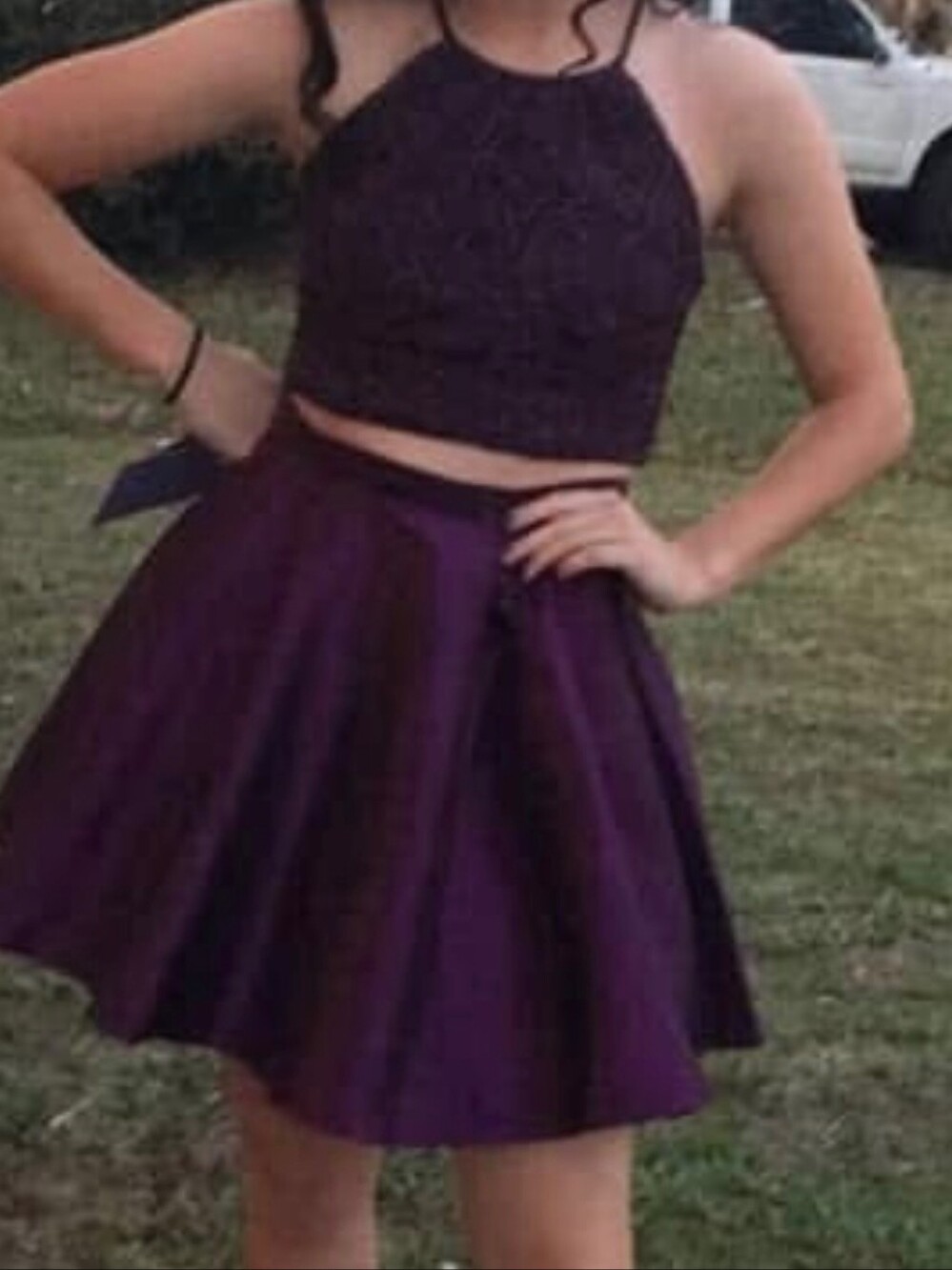 Plum Two Piece Halter & A-Line Skirt - Measurements In Pics, Prom Or Wedding